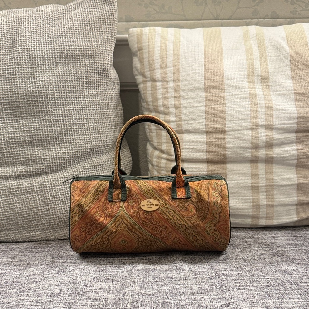 Etro Cute Tiny Barrel Brown Paisley Handbag